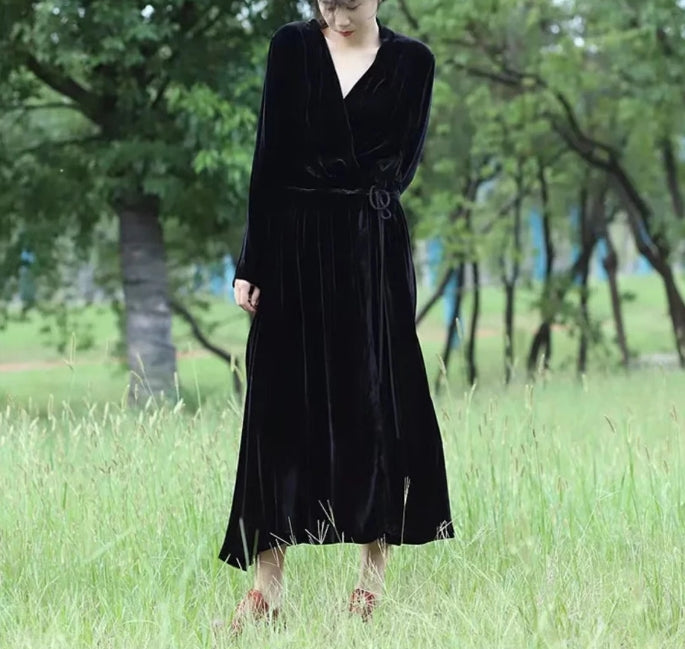 Women's Velvet Dress Maxi Dress Winter Warm Dress Long Sleeve Prom Dress Oversized Swing Dress Long Dress Wrap Dress