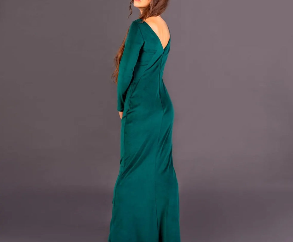 Green Velvet Dress Medieval women's dress Ethno boho dress long sleeve dress long velour Prom dress Party Dress