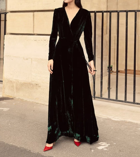 Formal Dresses Velvet Women  Evening Ball Gown  Velvet Dress Long Sleeve  Prom Dress Wrap