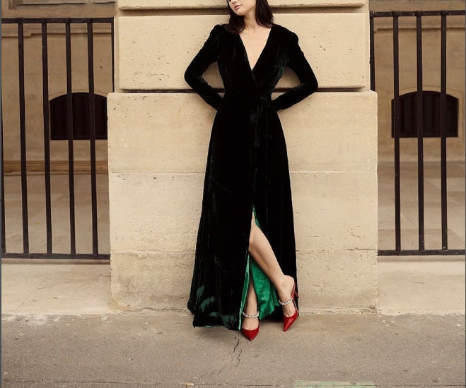 Formal Dresses Velvet Women  Evening Ball Gown  Velvet Dress Long Sleeve  Prom Dress Wrap