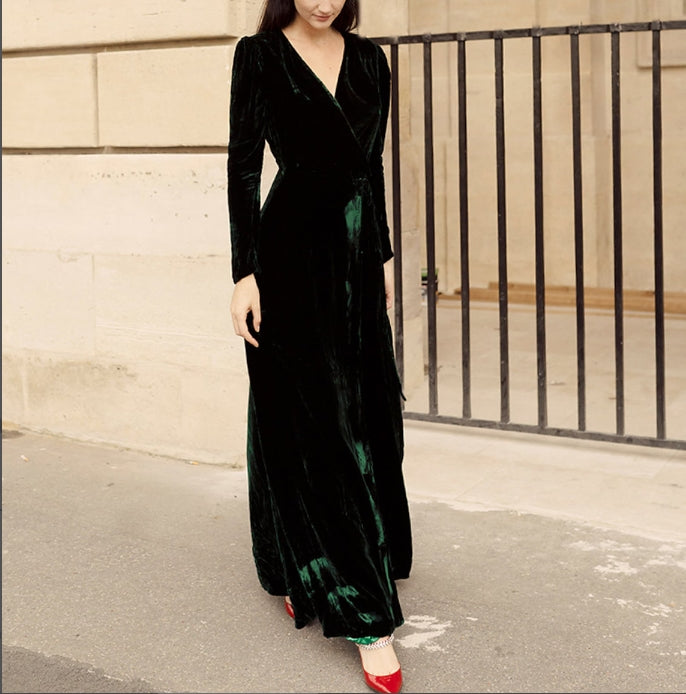 Formal Dresses Velvet Women  Evening Ball Gown  Velvet Dress Long Sleeve  Prom Dress Wrap