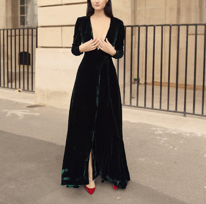 Formal Dresses Velvet Women  Evening Ball Gown  Velvet Dress Long Sleeve  Prom Dress Wrap