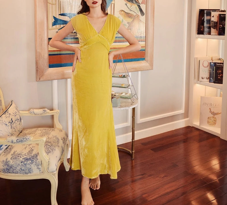 Prom Dress Maxi  Wedding Guest Dress  Full Length Velvet Dress