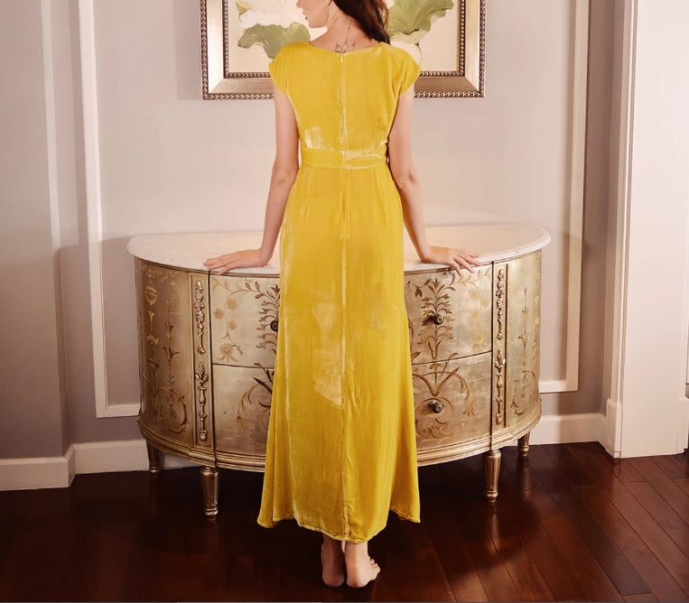 Prom Dress Maxi  Wedding Guest Dress  Full Length Velvet Dress