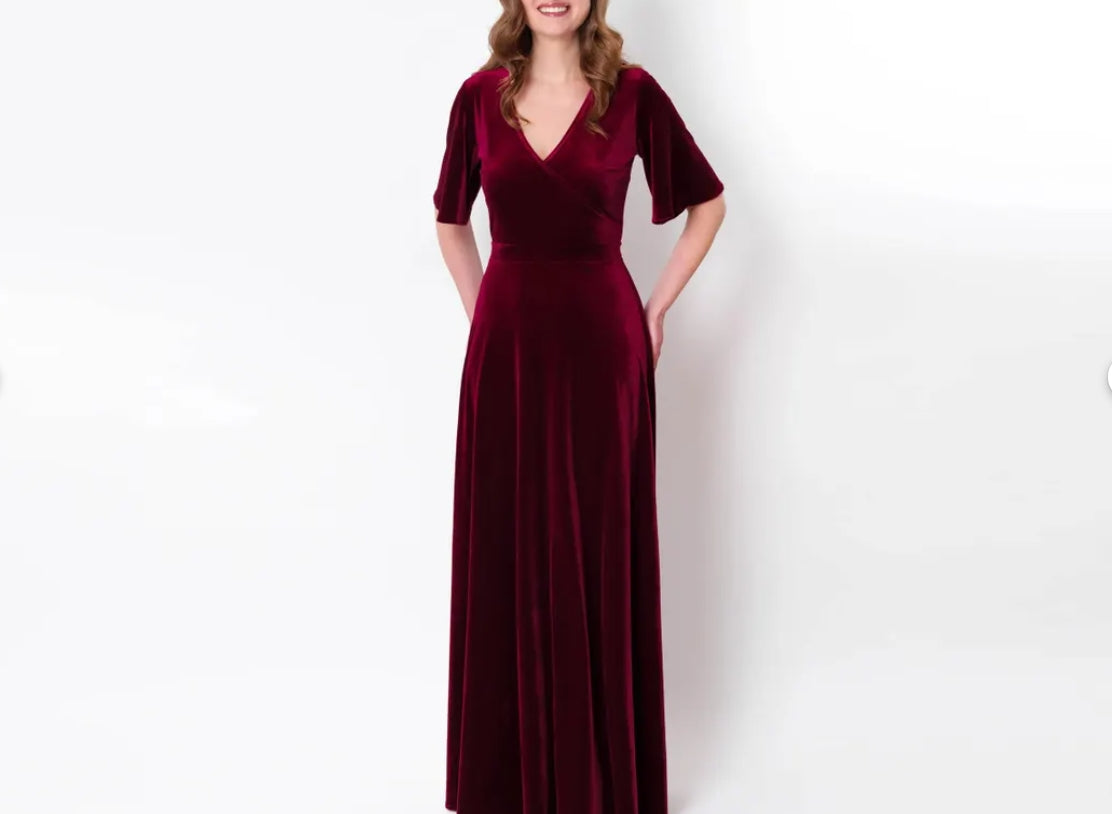 Plum burgundy velvet long wrap dress prom velvet dress velvet gown velvet dress maxi dress evening dress