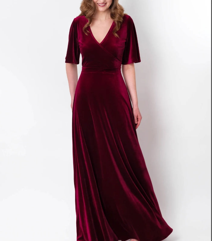 Plum burgundy velvet long wrap dress prom velvet dress velvet gown velvet dress maxi dress evening dress