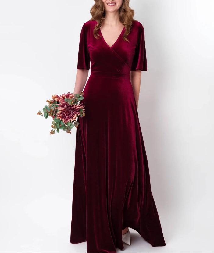 Plum burgundy velvet long wrap dress prom velvet dress velvet gown velvet dress maxi dress evening dress