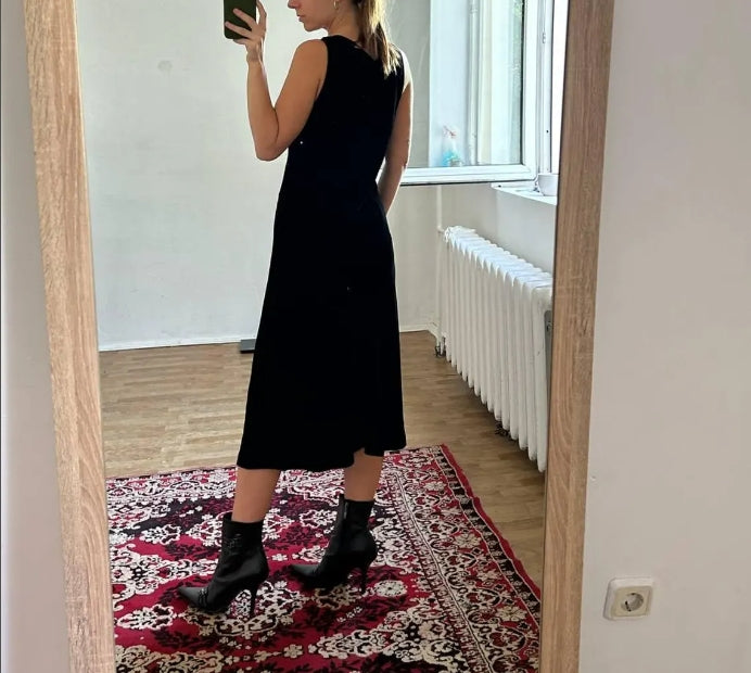 Silk velvet midi black prom dress Monsoon vintage velvet dress