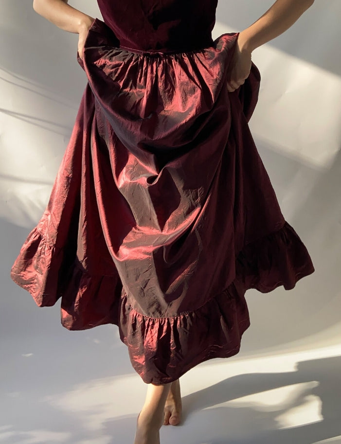 Great Bordeaux Laura Ashley wine red vintage dress silk velvet velour gown sundress summer prom