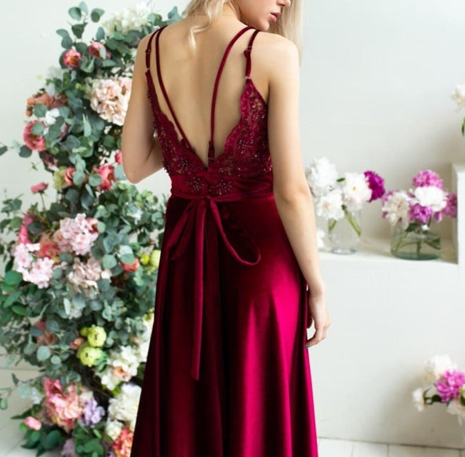 Burgundy Sleeveless Backless Velvet Wrap Dress Spaghetti Straps Gala Prom Gown Simple Graduation Dress
