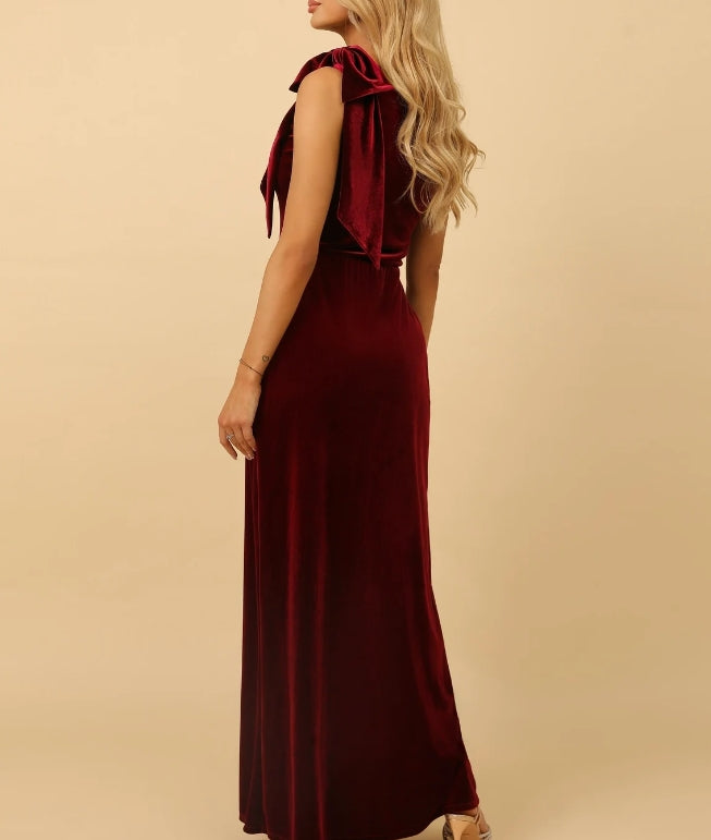 Dark Burgundy Prom Dress Velvet Long Dress Evening Dress Wedding Guest Dress Slit Dress One Shoulder Dress Formal Dress