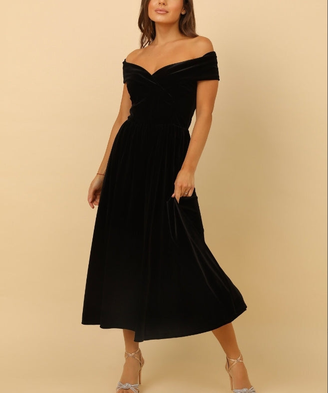 Black Dress Velvet Dress Midi Dress Evening Dress Wedding Guest Dress Prom Dress Party Dress Formal Dress