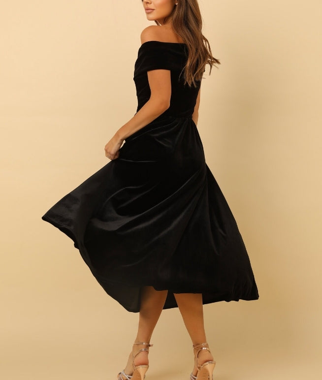 Black Dress Velvet Dress Midi Dress Evening Dress Wedding Guest Dress Prom Dress Party Dress Formal Dress