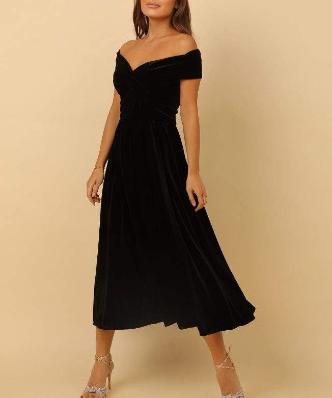 Black Dress Velvet Dress Midi Dress Evening Dress Wedding Guest Dress Prom Dress Party Dress Formal Dress