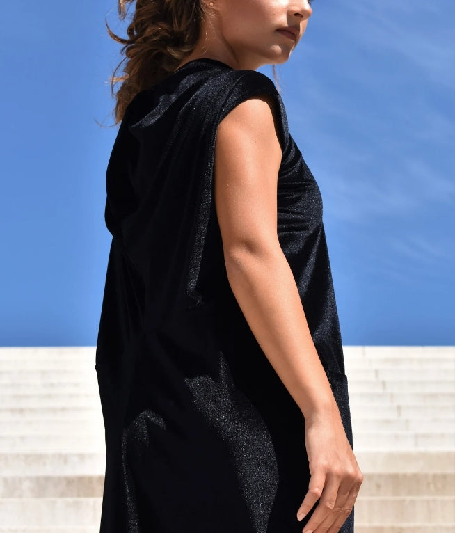 Loose Velvet Dress Women's Dresses Black Velvet Dress Clothing Maxi Slit Dress Short Sleeves Dress Womens Clothing