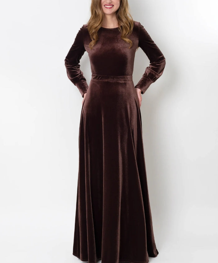 Chocolate brown velvet long dress prom velvet dress wedding guest dress velvet gown velvet slit dress maxi dress evening dress
