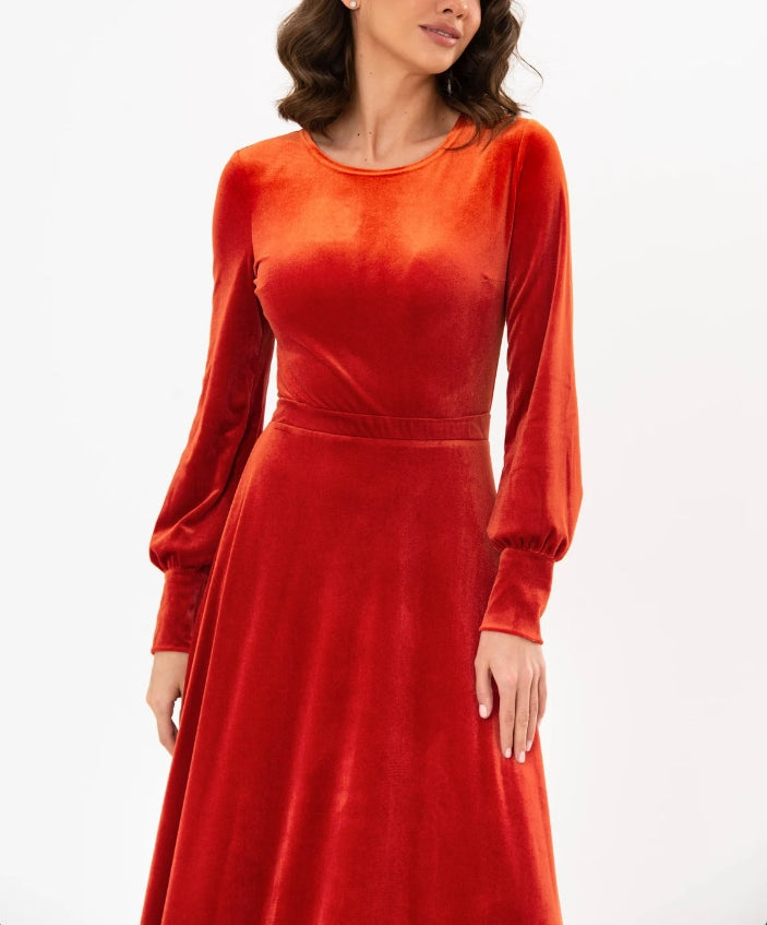 Rust orange velvet long dress prom dress bridesmaid dress maxi dress evening dress