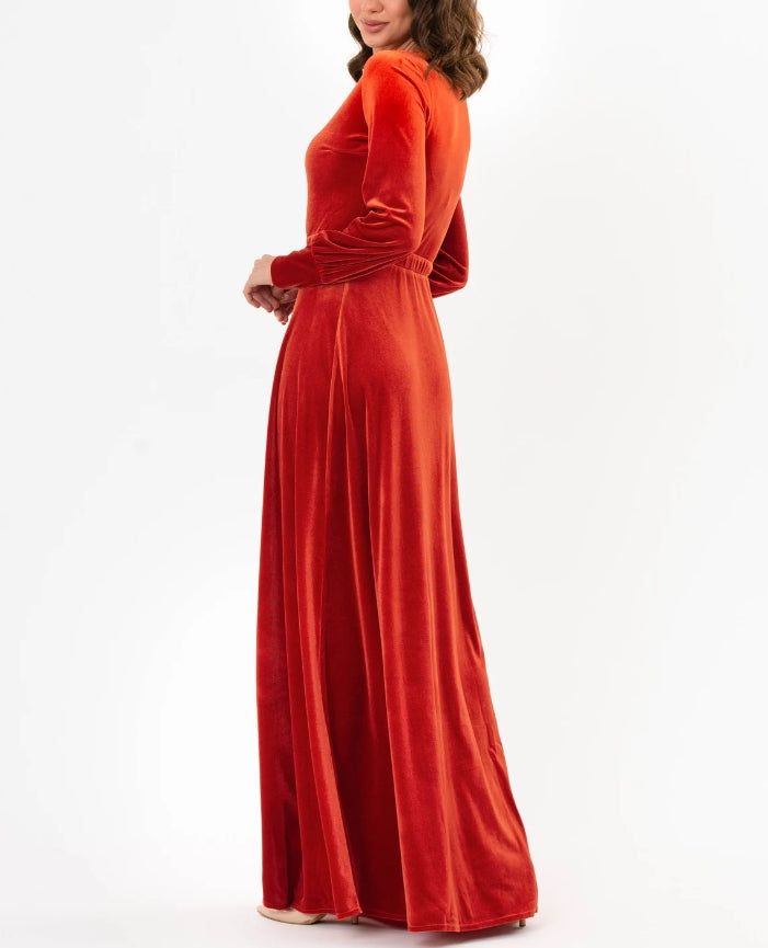 Rust orange velvet long dress prom dress bridesmaid dress maxi dress evening dress