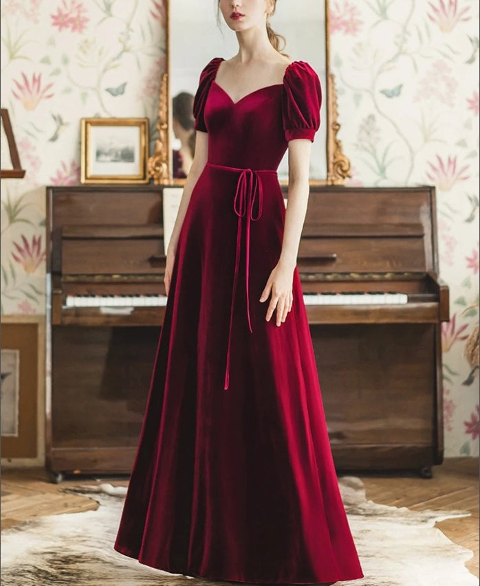 Burgundy velvet cocktail dress evening dress party dress prom dress