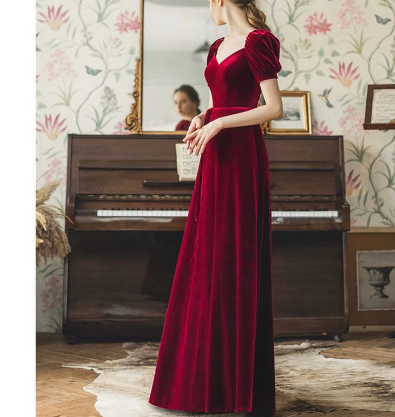 Burgundy velvet cocktail dress evening dress party dress prom dress