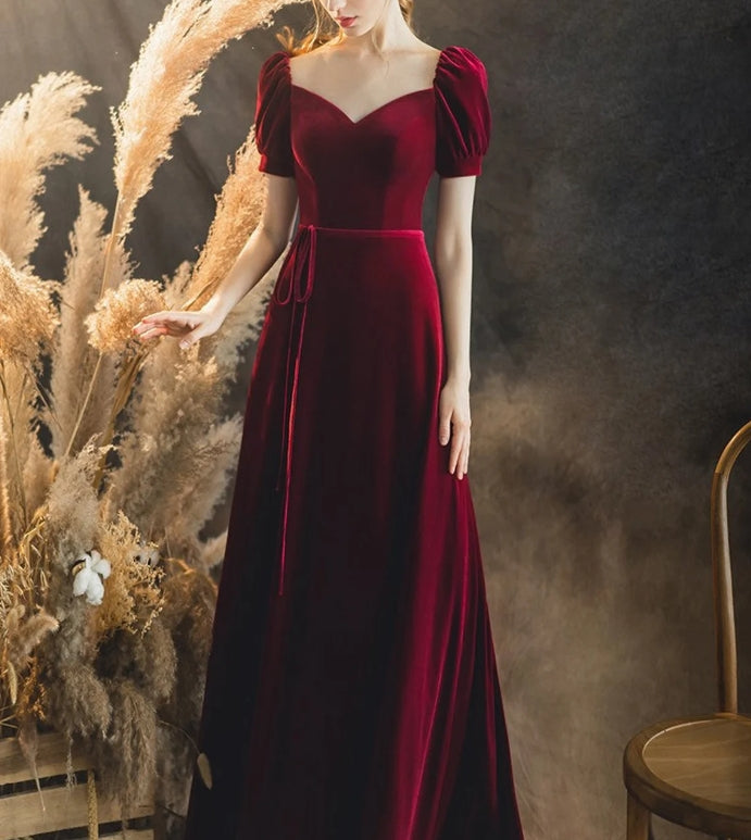Burgundy velvet cocktail dress evening dress party dress prom dress