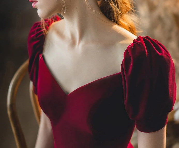 Burgundy velvet cocktail dress evening dress party dress prom dress