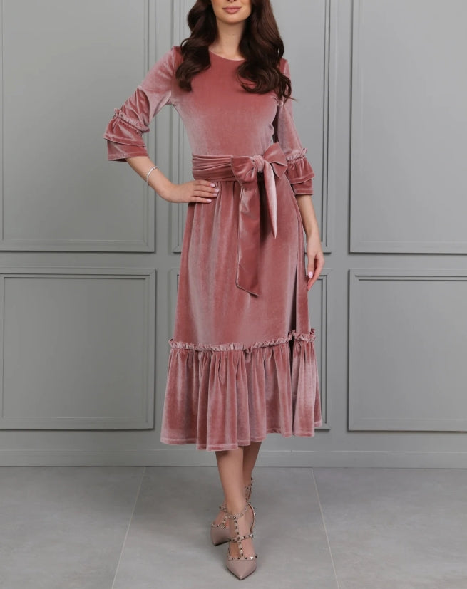Dusty Rose Velvet Dress Midi Dress Evening Dress Cocktail Dress Party Dress Bridesmaid Dress Formal Dress