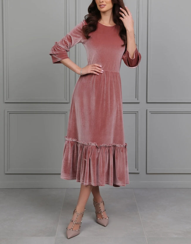 Dusty Rose Velvet Dress Midi Dress Evening Dress Cocktail Dress Party Dress Bridesmaid Dress Formal Dress