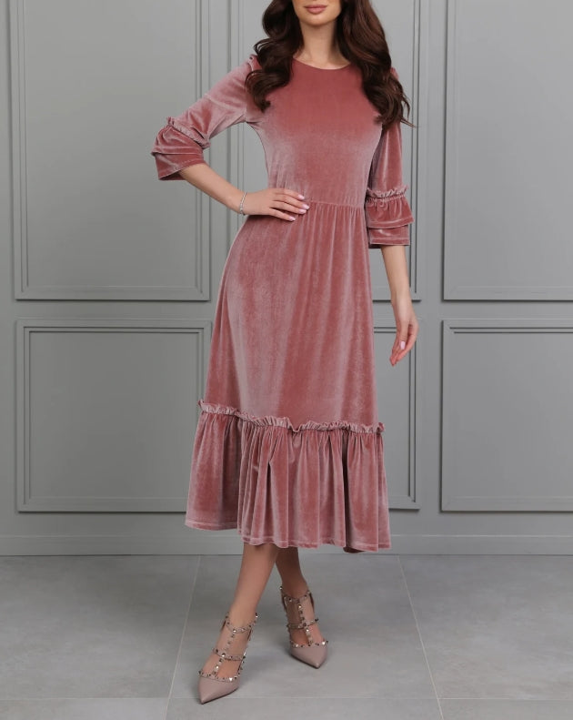 Dusty Rose Velvet Dress Midi Dress Evening Dress Cocktail Dress Party Dress Bridesmaid Dress Formal Dress