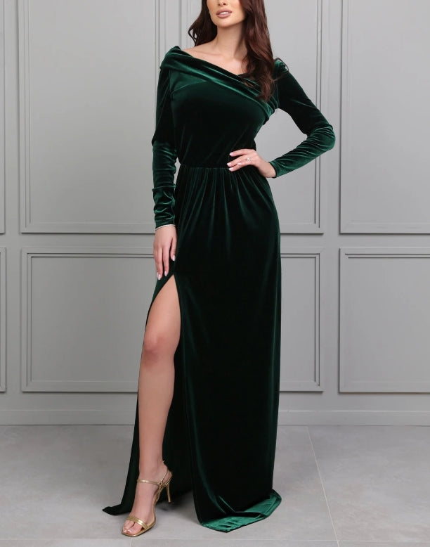 Dark Emerald Green Prom Velvet Dress Wedding Guest Dress Evening Dress Velvet Long Dress Formal Dress Elegant Dress