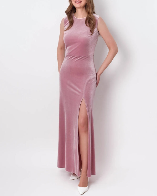 Mauve velvet long pencil dress velvet slit dress prom dress wedding guest dress evening dress velvet maxi dress
