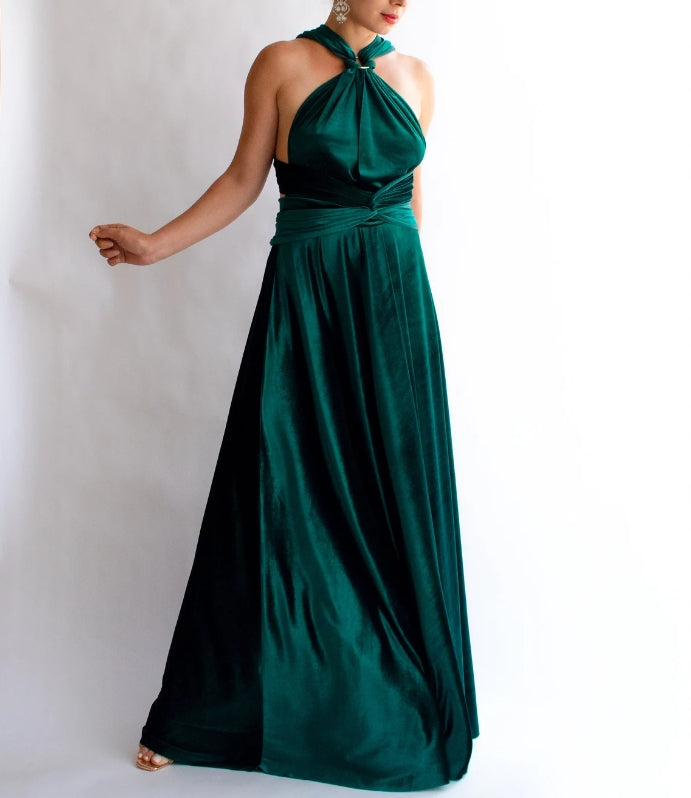 Green velvet dress Velvet wrap dress green prom dress women Evening dress