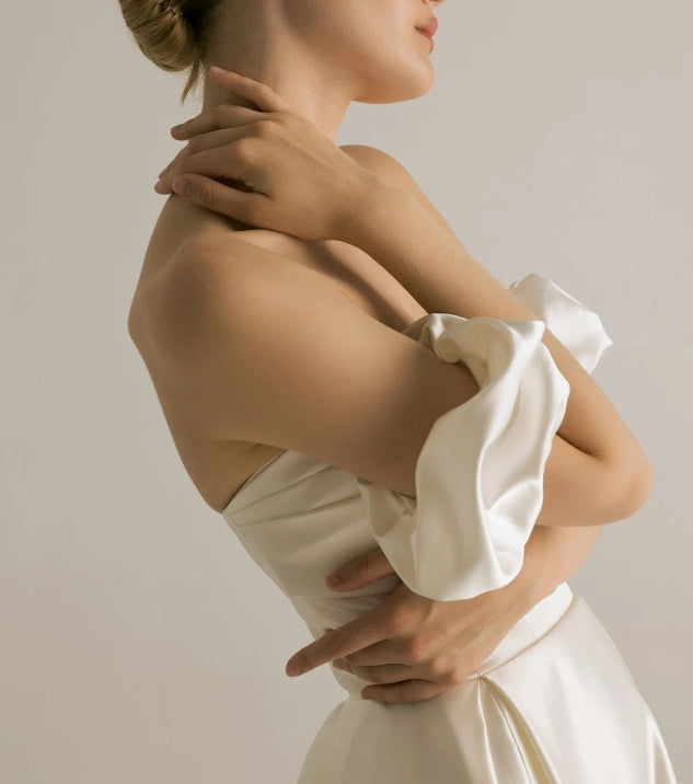 Off-the-shoulder wedding dress romantic wedding dress wedding dress with long train satin wedding dress white off wedding dress