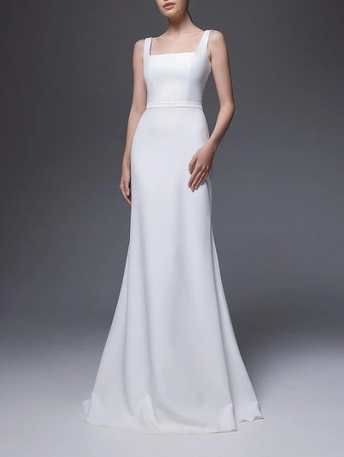 Sheath Silhouette Crepe Wedding Dress Bethany With Square Neck