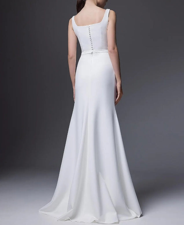 Sheath Silhouette Crepe Wedding Dress Bethany With Square Neck