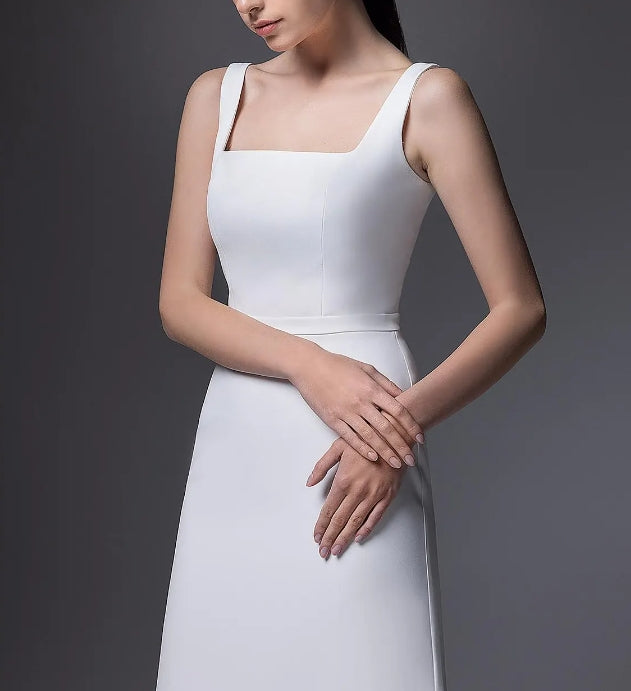 Sheath Silhouette Crepe Wedding Dress Bethany With Square Neck