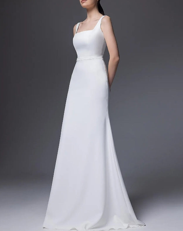 Sheath Silhouette Crepe Wedding Dress Bethany With Square Neck