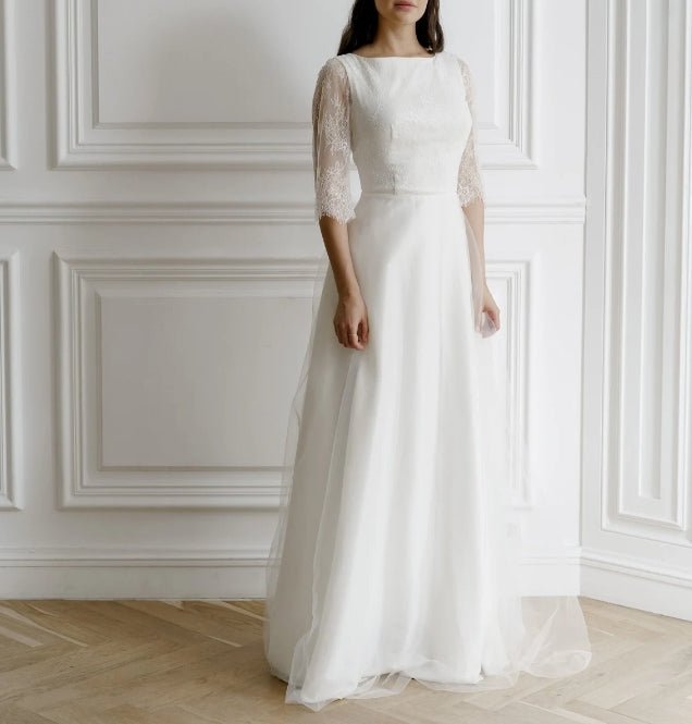 Lace wedding dress  long sleeves dres  minimalist dress  casual wedding dress  unique wedding dress