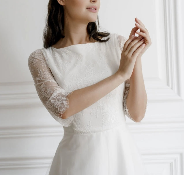Lace wedding dress  long sleeves dres  minimalist dress  casual wedding dress  unique wedding dress
