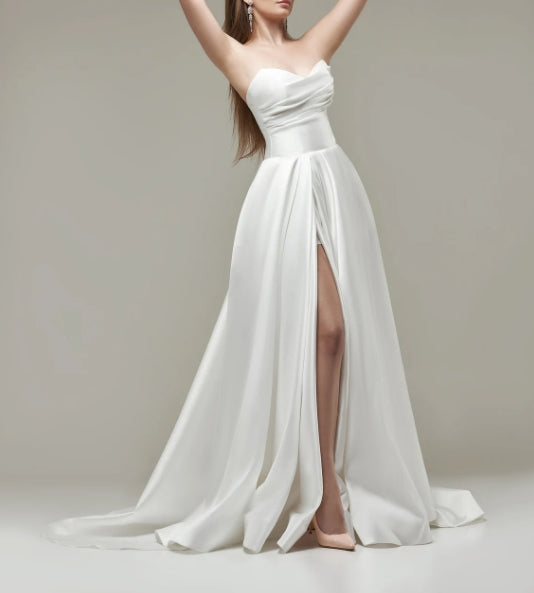 Ivory Wedding Dress Bridal Gown Elegant Wedding Dress Luxury Dress White Dress With Long Skirt Open Back Wedding Dress Simple Wedding Gown