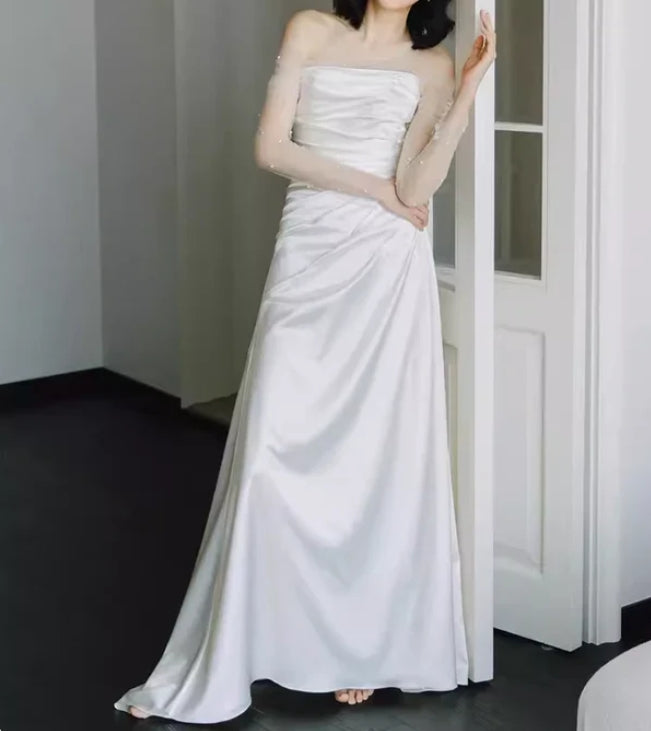 Off The Shoulder White A Line Wedding Dress