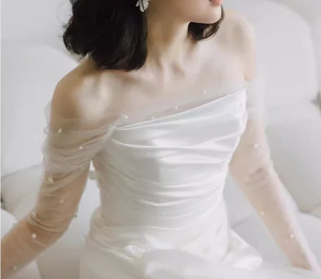 Off The Shoulder White A Line Wedding Dress