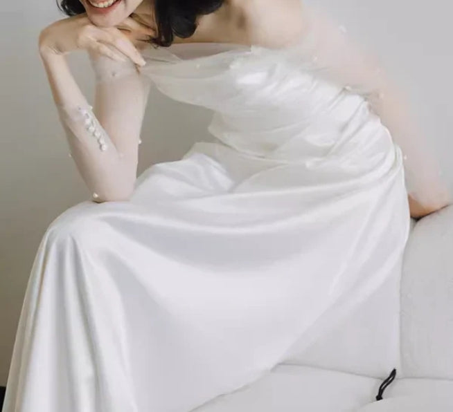 Off The Shoulder White A Line Wedding Dress