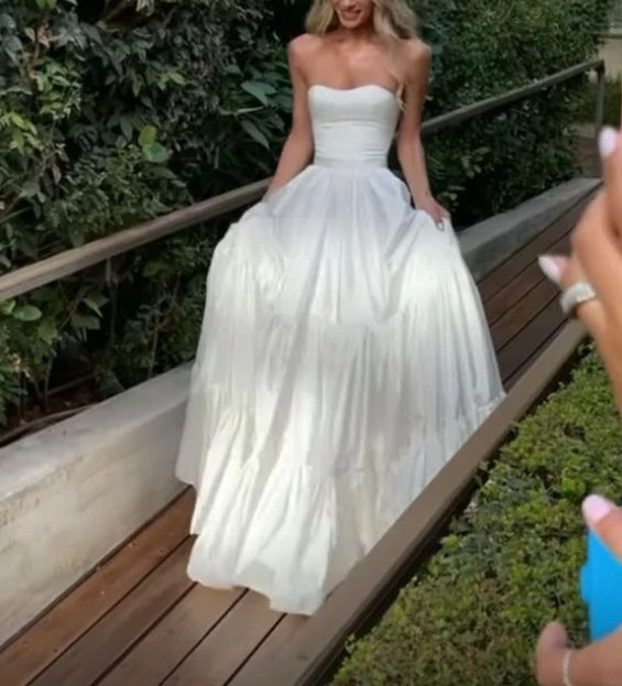 Strapless A Line White Wedding Dress