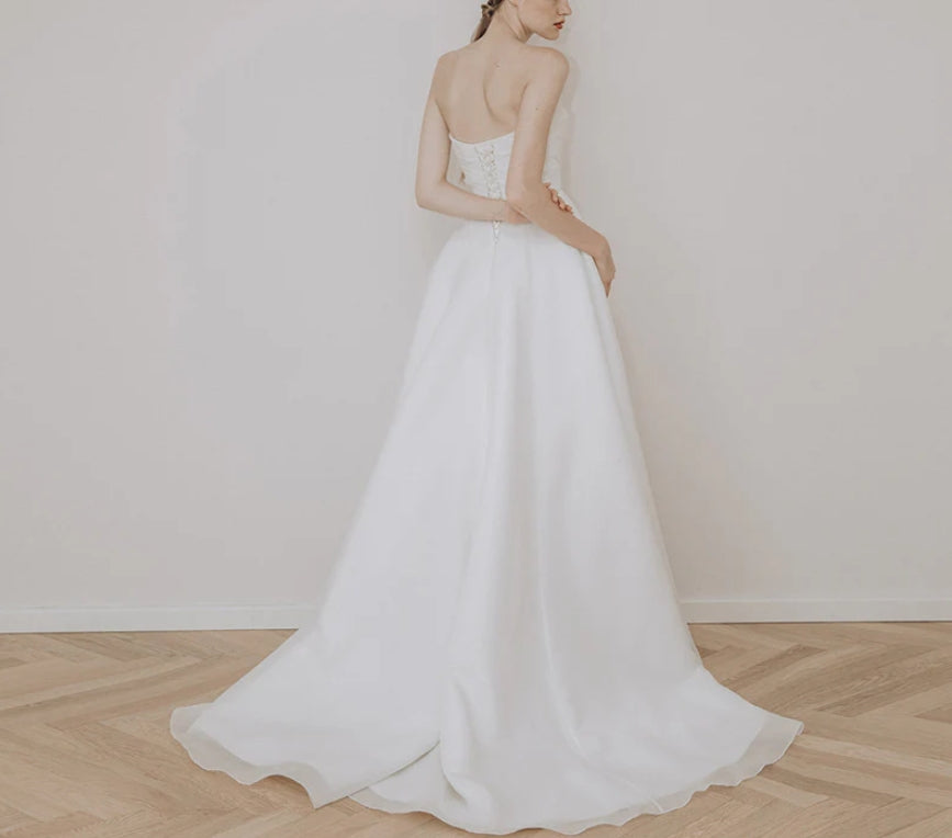 Sweetheart Satin A Line Prom Dress White Long Formal Dress Wedding Gown