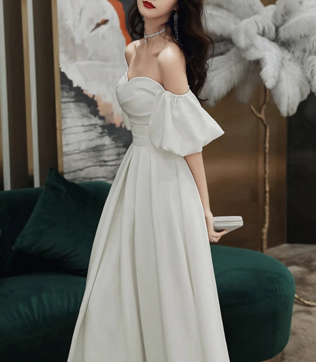 White Off Shoulder Wedding Dress Long Prom Dress