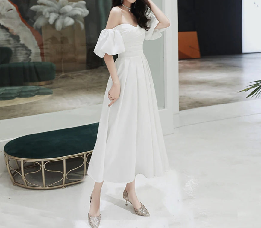 White Off Shoulder Wedding Dress Long Prom Dress