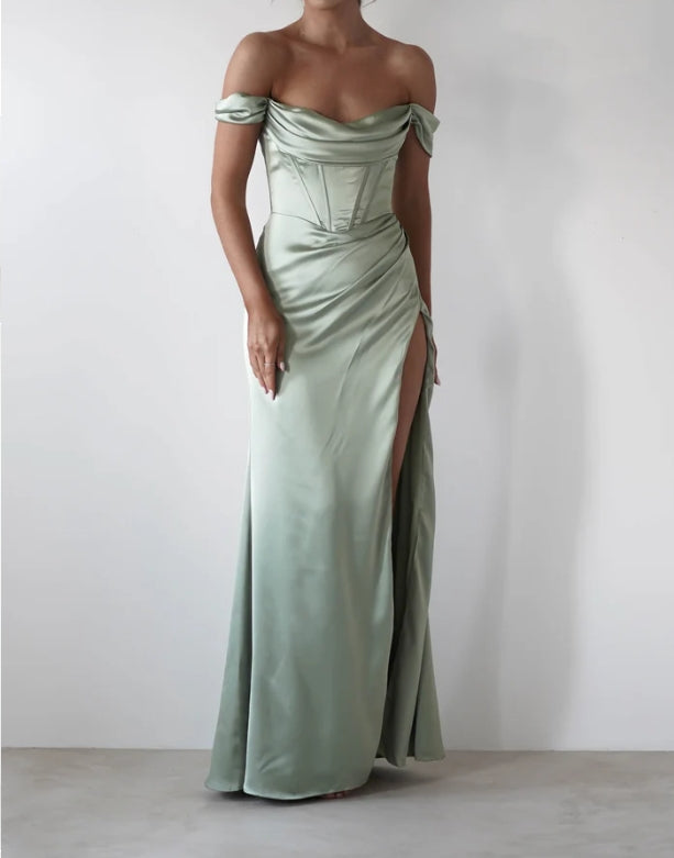 A-Line Off-the-Shoulder Split formal bridesmaid dress