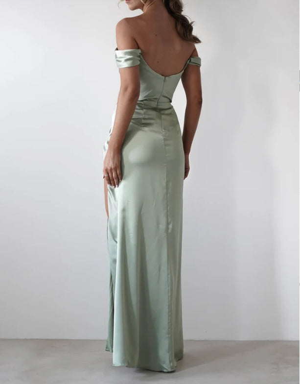 A-Line Off-the-Shoulder Split formal bridesmaid dress