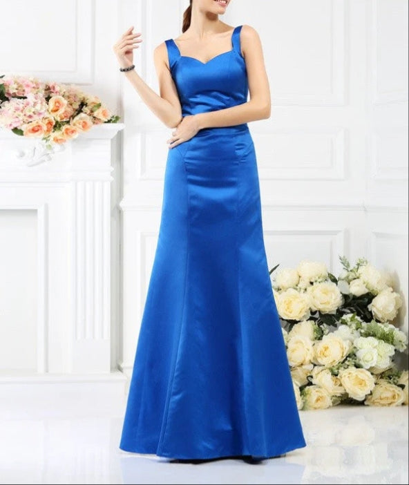 Numbersea Sheath Column Straps Sleeveless Long Satin Bridesmaid Dresses